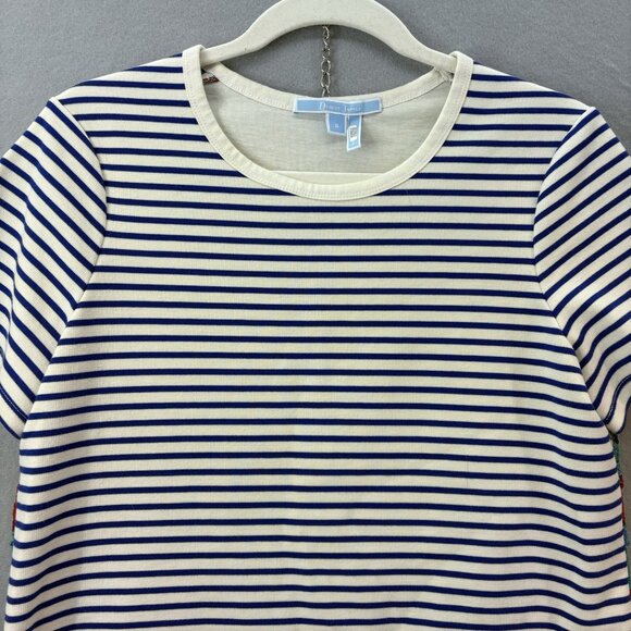 Draper James Striped Top Short Sleeve Embroidered Floral Size Small Boho, Casual - Picture 4 of 9
